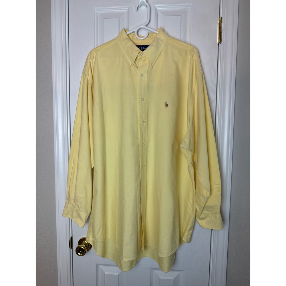 Ralph Lauren Mens 18 36/37 Classic Fit Yellow Oxford Long Sleeve Pony Shirt